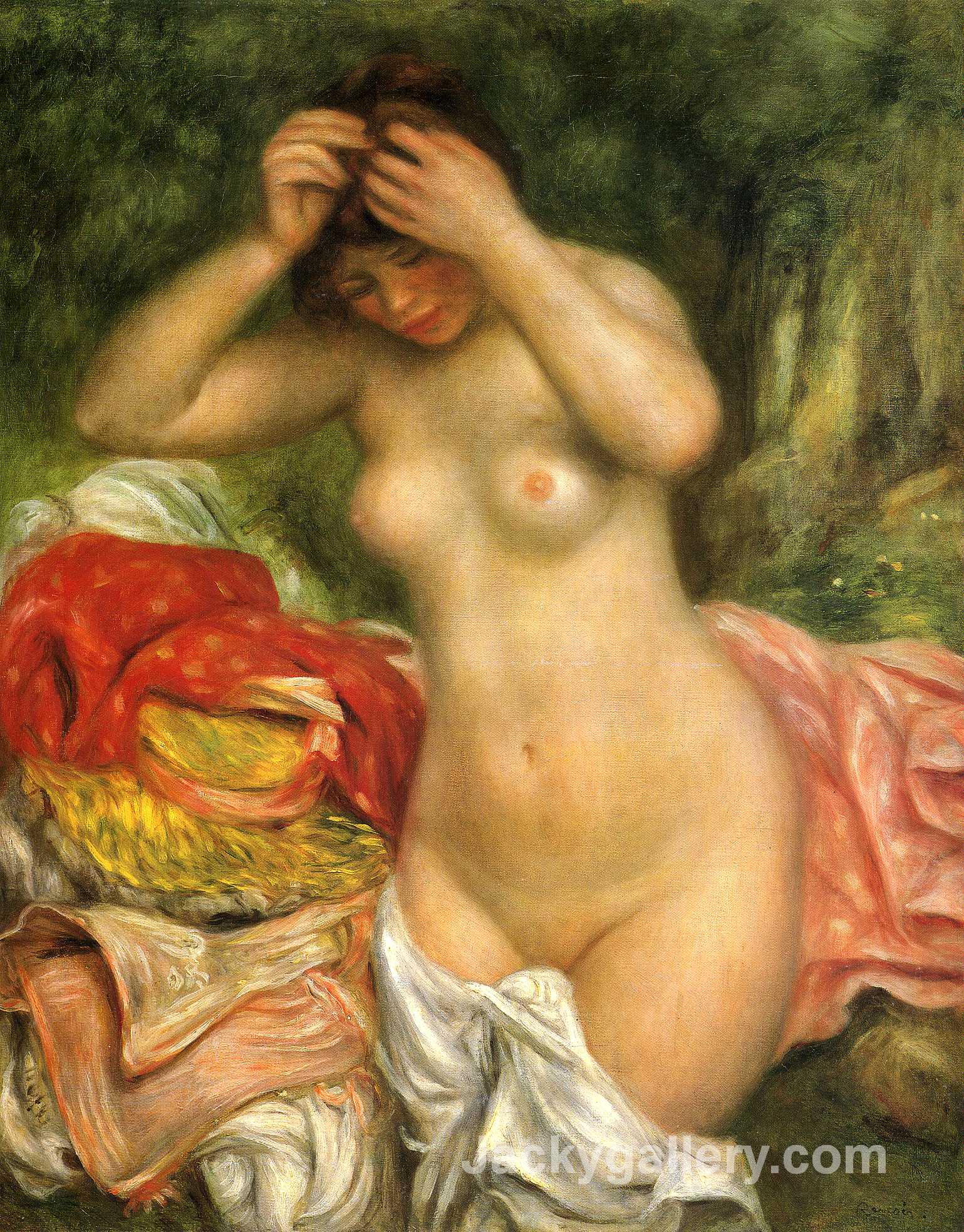 Bather arranging her Hair by Pierre Auguste Renoir paintings reproduction